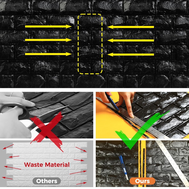 20 Pcs 3d Wall Panels Stick and Peel, Black Brick
