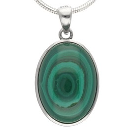 Lebensquelle Plus Malachite Gemstone Pendant Oval | Set in 925 Silver | 18 x 13 mm, Sterling Silver, Malachite