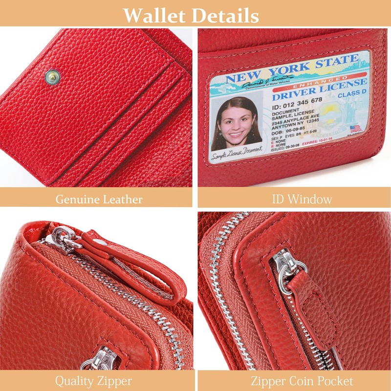 DELIRSTYIN Genuine Wallet Women RFID Blocking Card Holder, Small Leather