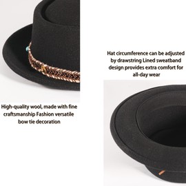 Women's Pork Pie Hat Black Porkpie Hats Wool Breaking Bad Hat Felt Fedora Hats Bowler Hat for Men/Women Church Derby Cap…