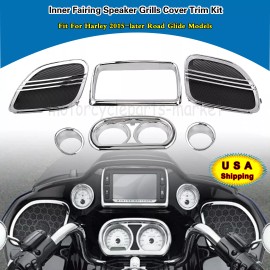 Unbranded Chrome Inner Fairing Gauge Speaker Covers For Harley Road Glide Limited FLTRK