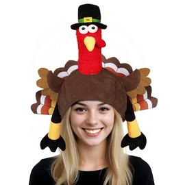 Dkomekii Plush Turkey Hat, Funny Turkey Headwear for Thanksgiving Night Event, Dress-up Party, Thanksgiving Decor