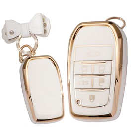 TECART Key Fob Cover Fit for Toyota Alphard Voxy Soft TPU Key Case Keychain Keyshell Accessories Protector 6 Button White