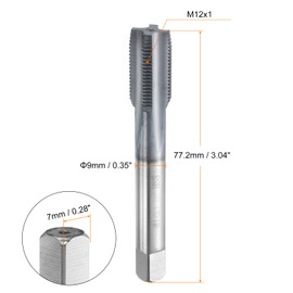 sourcing map M12x1 Metric Thread Tap 6542 Cobalt High-Speed Steel TiCN Coated Plug Tap Right Hand Straight Flutes Screw Threading Hand Tap