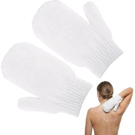 Exfoliating Gloves, 2pcs Bath and Body Exfoliator Mitts, Bamboo Shower Gloves, Scrubs Away Ingrown Hair and Dead Skin, for Shower, Spa, Massage and Dead Skin Cell Remover Loofah (White)