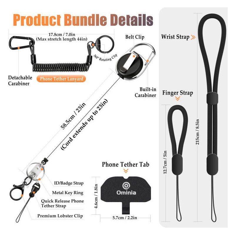 Ominia Retractable Phone Tether Lanyard: Anti-Theft Retractable Cellphone Lanyard with