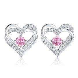 CDE Forever Love Heart Stud Earrings for Women, 925 Sterling Silver Birthstone Heart Stud Earrings Mother's Day Gift Anniversary Birthday Jewelry Gifts for Women Wife Her
