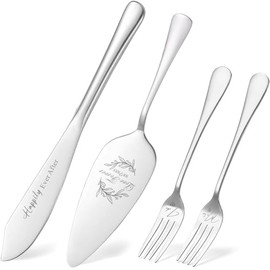 Juego de 4 cuchillos y servidores para tartas de boda, juego de corte de pasteles de plata para bodas, despedidas de soltera, compromiso, aniversario, regalos de Navidad (plata)