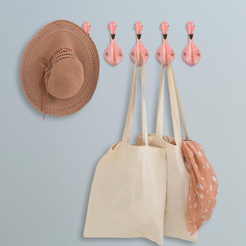 Yaocom 6 Pcs Cast Iron Flamingo Wall Hook Pink for