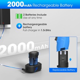 Cordless Screwdriver,8V Electric Screwdriver with 2X 2000mAh Battery,6+1Torque, 10N·m Max Rechargable Power Screwdriver 47pcs Bits, LED Light,Flexible Shaft