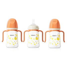 Oberni Baby Sippy Cup 240ml/8oz, Toddler Water Drinking Bottle with Non-Spill Valved Spout and Handle for 6+ Months, Orange/3Pack