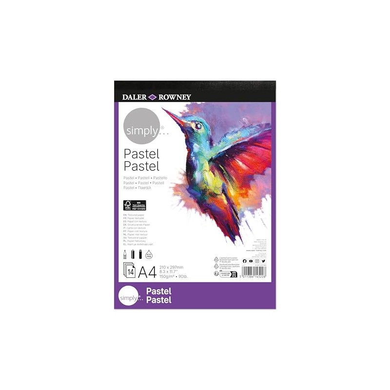 Daler-Rowney Simply Pastel Paper Pad, A4, 150gsm, 14 Sheets, Drawing