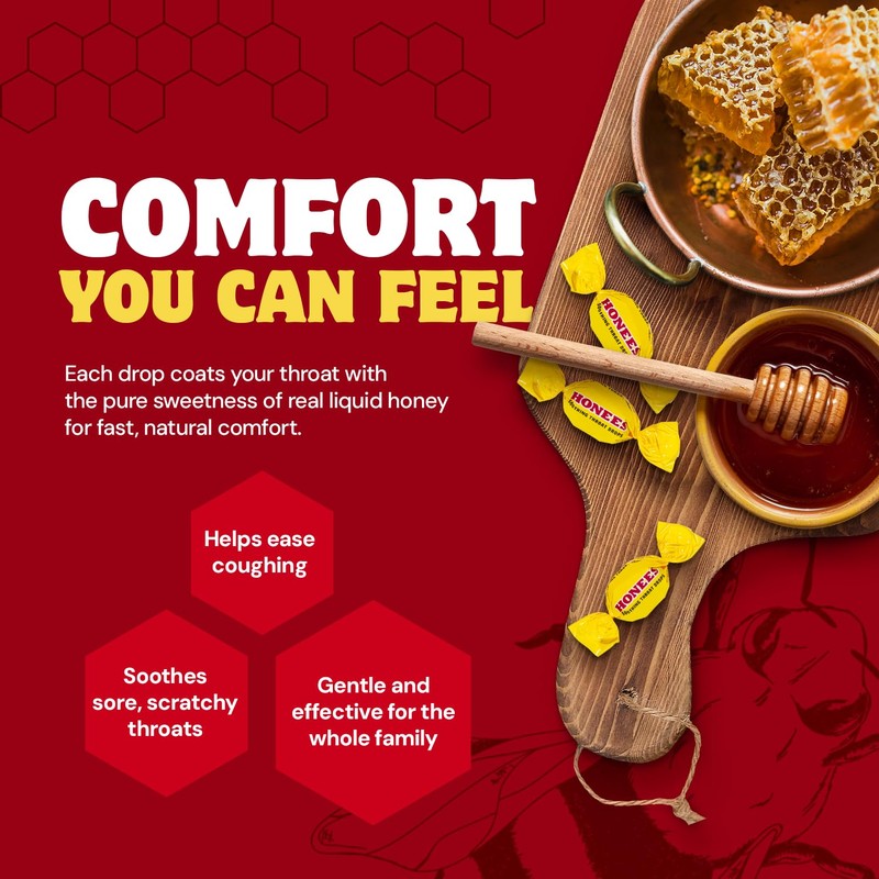 Honees Honey Filled Drops, Honey Cough Drops with Real Honey-Natural