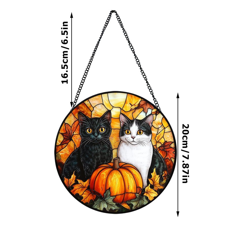 Xuoxeji Black and White Cat Stained Glass Window Hanging, 20cm/7.8in