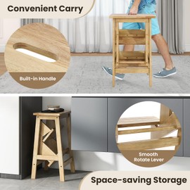 GLACER 3-Tier Folding Step Stool, Portable Wood Step Ladder for Adults & Kids, 3-in-1 Storage Shelf Flower Rack Foot Stool, Ideal for Home, Kitchen, Library (Natural)