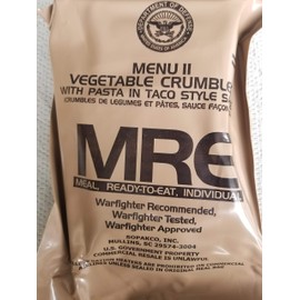 LoJo Surplus 2022 Genuine Military MRE Meals Ready to Eat with Inspection Date 2022 or Newer (Vegetable Crumbles with Pasta in Taco Style Sauce)