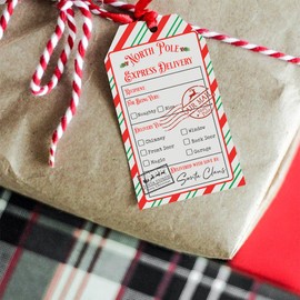 North Pole Christmas Gift Tags from Santa for Women Men Kids Presents Decorations, Christmas Wrapping Paper Stickers Tag for Xmas Gifts, Christmas Party Favors Labels, Treat Cookie Decor, Envelopes