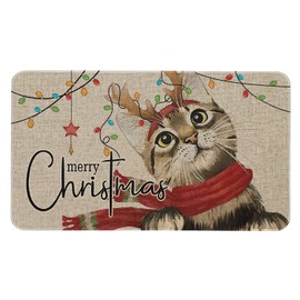 Roszwtit Christmas Cat Door Mat 30 X 17 Inch Merry Christmas Doormat Indoor Outdoor Entrance Floor Rug Non Slip Winter Christmas Decor Rubber Welcome Mats