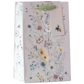 Design By Violet Wild Meadow Beautiful Floral Paper Gift Bag With Bee Gift Tag Pink Spring Birthday Mother's Day Easter Valentines Small