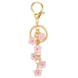 [PATIKIL] Initial Letter Flower Key Chain Alphabet N Enamel Charm Flower Key Ring Keyring Keys Holder Bag Handbag Backpack Purse Accessories Birthday Valentine's Day Christmas Pink