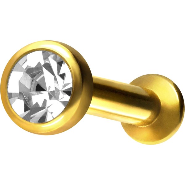 PIERCINGLINE Titanium Labret Stud Internal Thread Flat Disc + Crystal