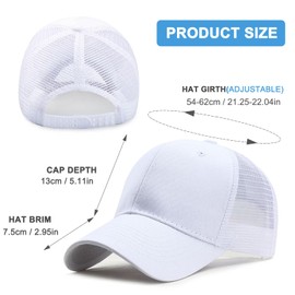 SEFIRST Baseball Cap for Men and Women, Baseball Cap Mesh Sun Hat Baseball Cap, Cotton Trucker Cape, Adjustable, Hat for Outdoor Running Leisure, Washable, One Size, White, White, Unit size