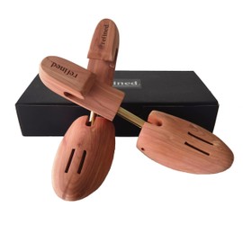Refined. Cedar Shoe Tree Adjustable Shoe Keeper for Men Cedar Wood Shoe Tree for all types of flat-sole shoes, Beige, Small / 7 - 8.5 US