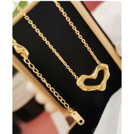 DAINTY Women Gold Plated Titanium Stainless Steel Irregular Gold Heart Necklace 16-18"