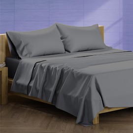 XOOX Linen King Sheets Set Egyptian Cotton - 1500 Thread Count 4 PC Egyptian Cotton Sheets King Size, Luxury Sheets King Size, Cooling High Thread Count Deep Pocket Sheets, Fits Upto 19" - Dark Grey