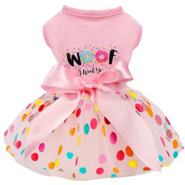 Dog Birthday Dress Spring Dog Clothes for Small Dogs Girl Puppy Princess Tutu Cute Dog Tulle Dresses Pet Party Costumes Cat Apparel Doggie Outfits (Woof I Love You, Pink)