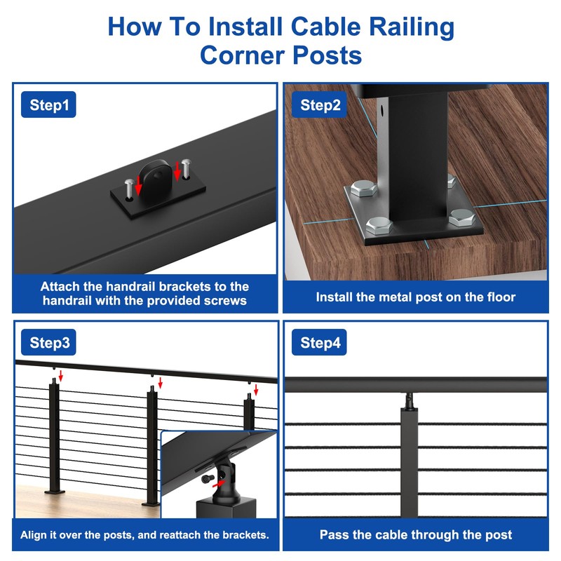 BLIKA Complete Set 36" Cable Railing Post Kit, Black Surface