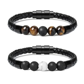 Leather Cremation Memorial Urn Bracelet Lava Stone 316L Stainless Steel Cremation Bangle Keepsake Urn Bracelet for Ashes