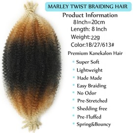 8 Inch Springy Afro Twist Hair Marley Twist Braiding Hair 8 Packs Kinky Twist Hair Short Marley Hair Wrapping Hair for Soft Locs Passion Hair Extensions