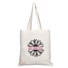 TB792 Best Mom Ever Floral Flower Novelty Present Gift Printed Eco-Friendly Stylish Long Handled Tote Shoulder Bag