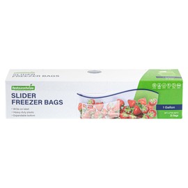 Restaurantware Bag Tek 1 Gallon Freezer Slider Bags 25 Disposable Zipper Pouch Bags - Slide Zipper Expandable Bottom Clear Plastic Freezer Bags With Write-On-Label For Food Storage