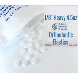 1/8 inch Heavy 4.5 oz - Orthodontic Elastic Rubber Bands - 100 Pack - Clear Latex Free, Small, Braces, Dreadlocks Hair Braids, Tooth Gap, Packaging, Crafts, Sonic Dental Supply - Made in USA