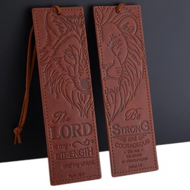 2 Pcs Wolf Lion Leather Bible Bookmark, Christian Bookmarks Gifts for Men Book Marks for Reading Men (Brown)