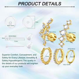 AVYRING Ear Piercing Set for Conch, Tragus, Helix Piercings, 2 Pieces Low Pain Disposable Piercing Gun with 16G Stud Earrings, Self Piercing Kit for Home, Stainless Steel