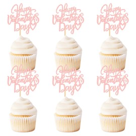 Keaziu - Paquete de 24 adornos para magdalenas de San Valentín, color rosa para decoración de pasteles, San Valentín, boda, fiesta, suministros de día festivo, color rosa 2