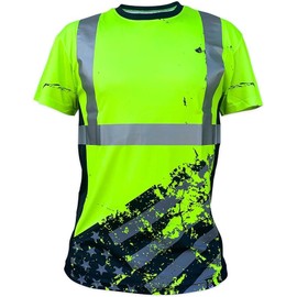 SafetyShirtz Men's SS360 American Grit - Class 2 - Type-R - UPF 40 - Reflective Safety Shirt, Yellow - Large