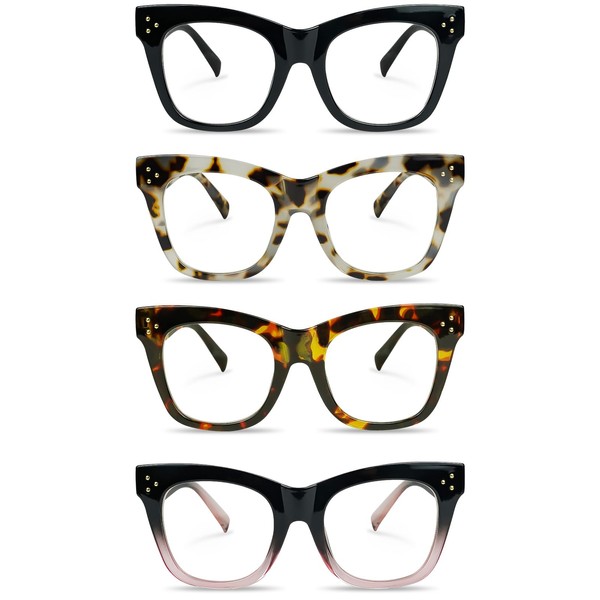 Chiccool Cat Eye Reading Glasses for Women 4 Pack Oversized
