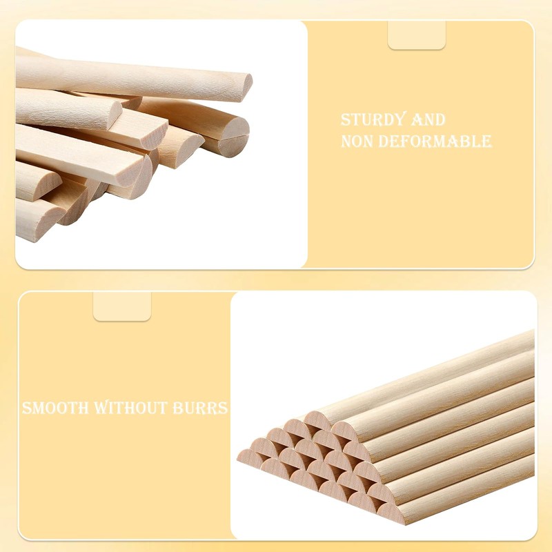 18 PCS Split Wood Dowel Rods, 15.7-inch x 1/2-inch Unfinished