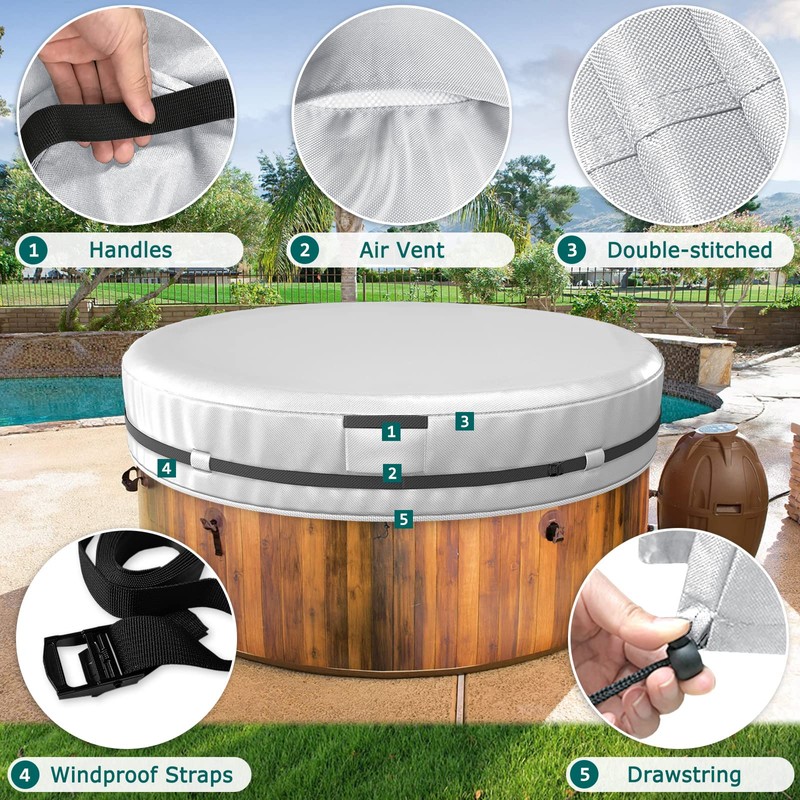 AKEfit Round Hot Tub Cover, 600D Polyester Waterproof for Hot