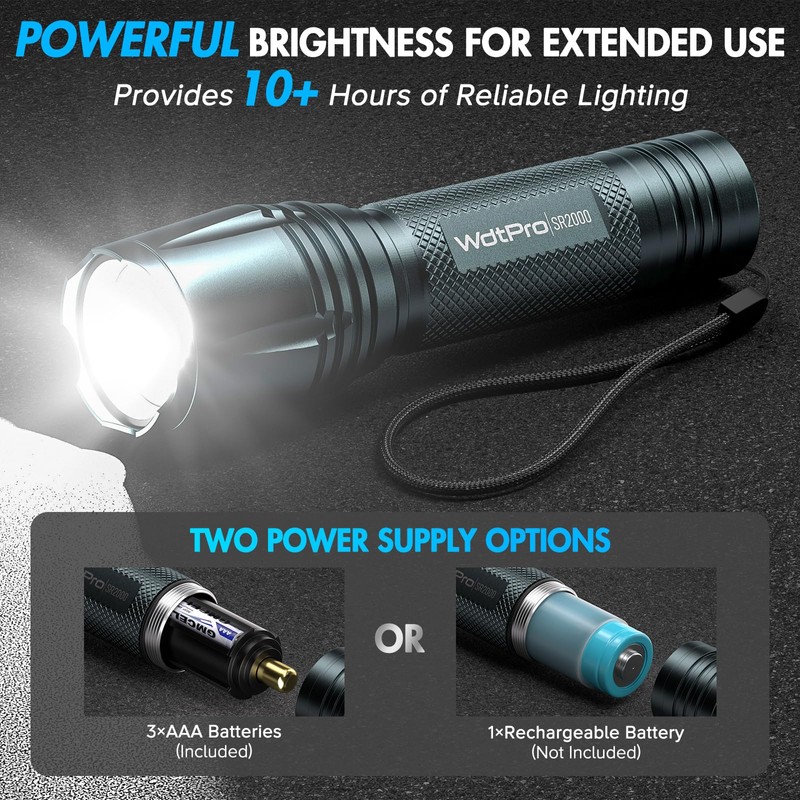 WdtPro LED Flashlight High Lumens SR2000 Pro, 2 Pack Brighter