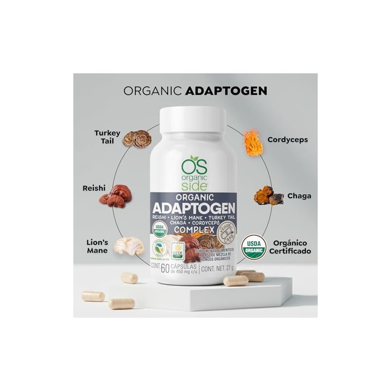Organicside - Adaptogen Complex 60 Cápsulas - Reishi, Lions Mane,