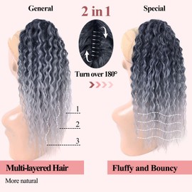 YIBANG Ombre Gray Ponytail Hair Extensions hairpiece - for black women Drawstring Long Curly Pony Tail Hair Extainson Fake Ponytail Clip in Ponytail