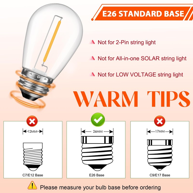GvvooHome 36 Pack S14 LED Bulbs for Outdoor String Lights,