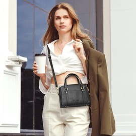 Kattee Small Leather Purses for Women, Soft Crossbody Bag Trendy Top Handle Handbag Shoulder Bag Black