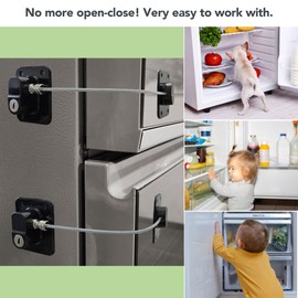 Moonybaby Freezer Lock 2 Packs, Fridge Lock with Steel Wire Protection, Easy to Use and Install, Fridge Locks for Kids, Fridge Locks with Key Surface-Friendly, Refrigerator Lock, Black