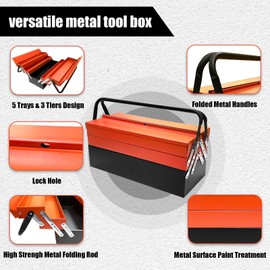 YATOINTO Metal Cantilever Tool Box, 18 Inch Tool Box, 3 Layers 5 Tray Portable Tool Box, Fold Out Tool Box Organizer Storage for Home Studio Auto Repair Factory 18" * 8 "* 8" (orange, 18 * 8 * 8inch)